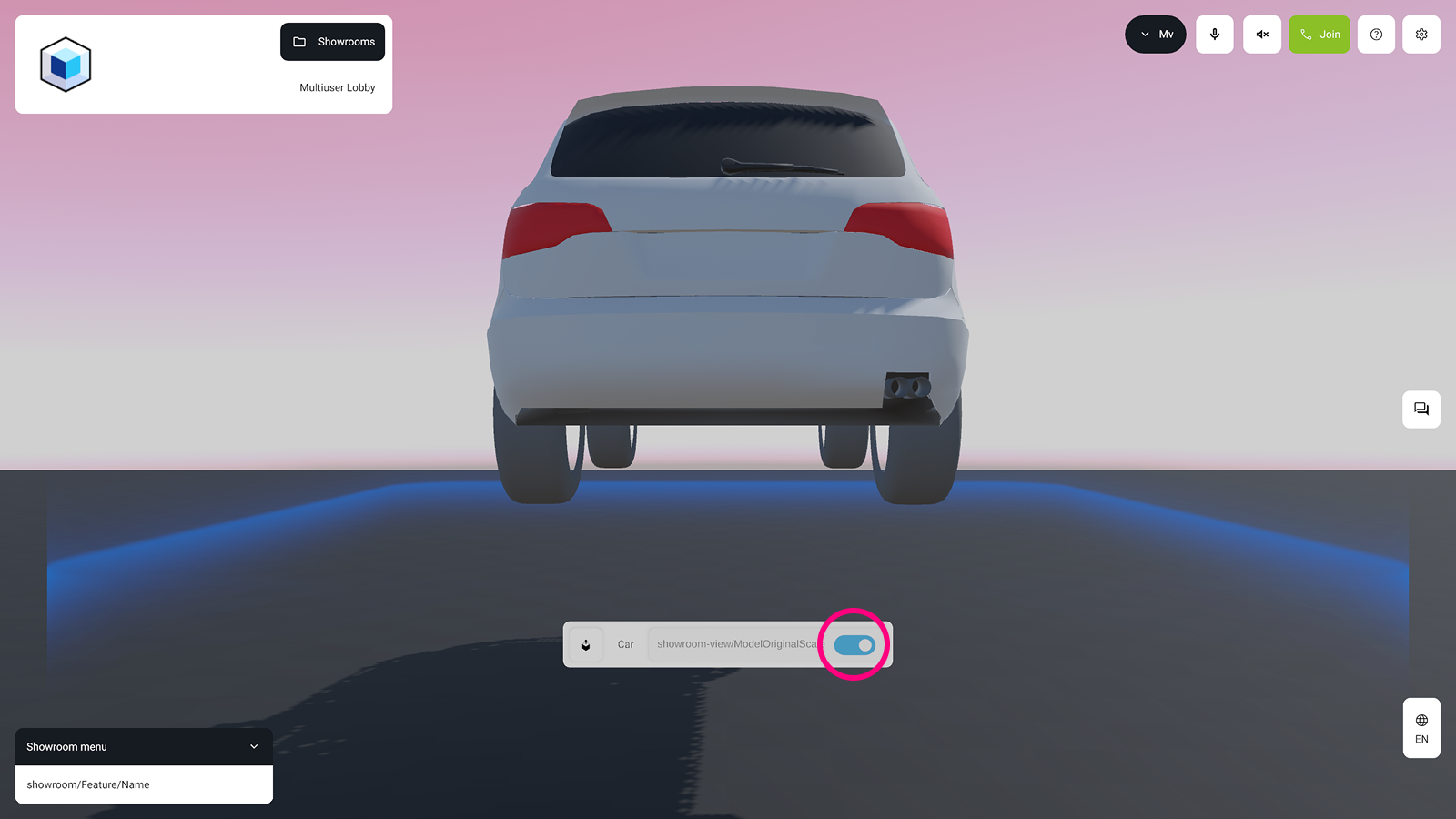 The highlighted toggle to scale a placed 3D model