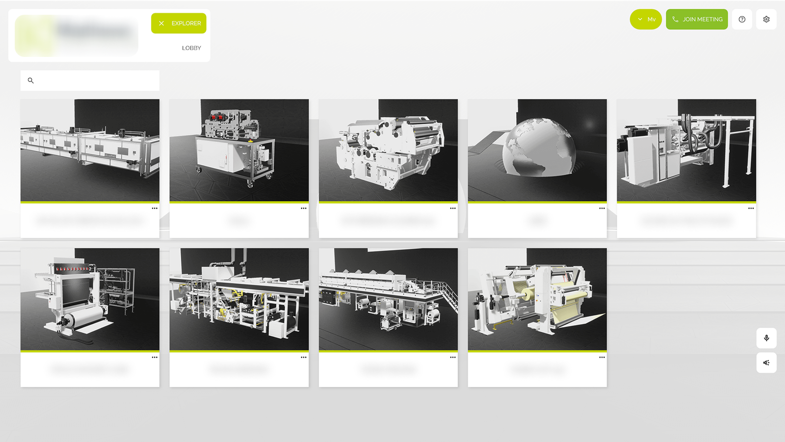 The open Explorer grid view, showing available Showrooms for selection