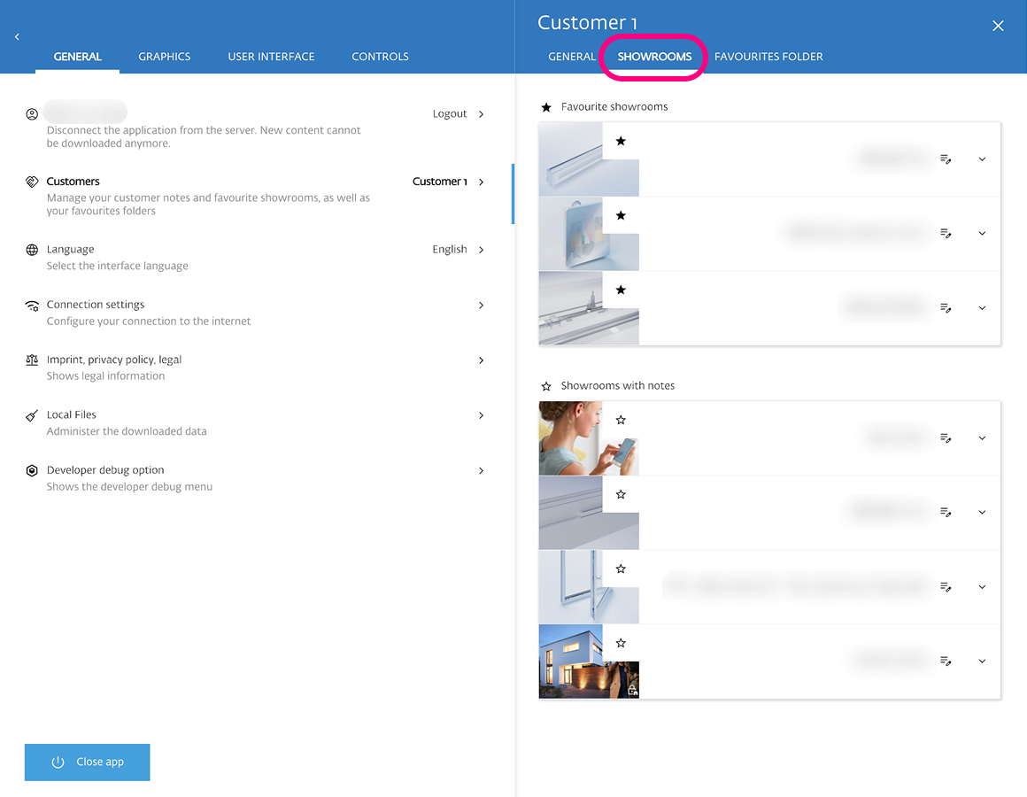 Unique list of favorite showrooms per customer