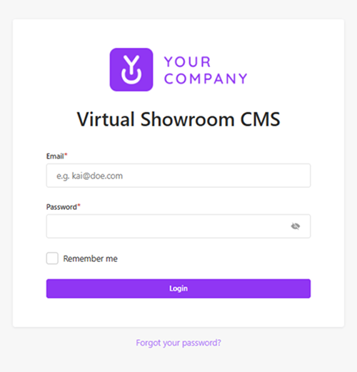 Login page for the Virtual Showroom CMS