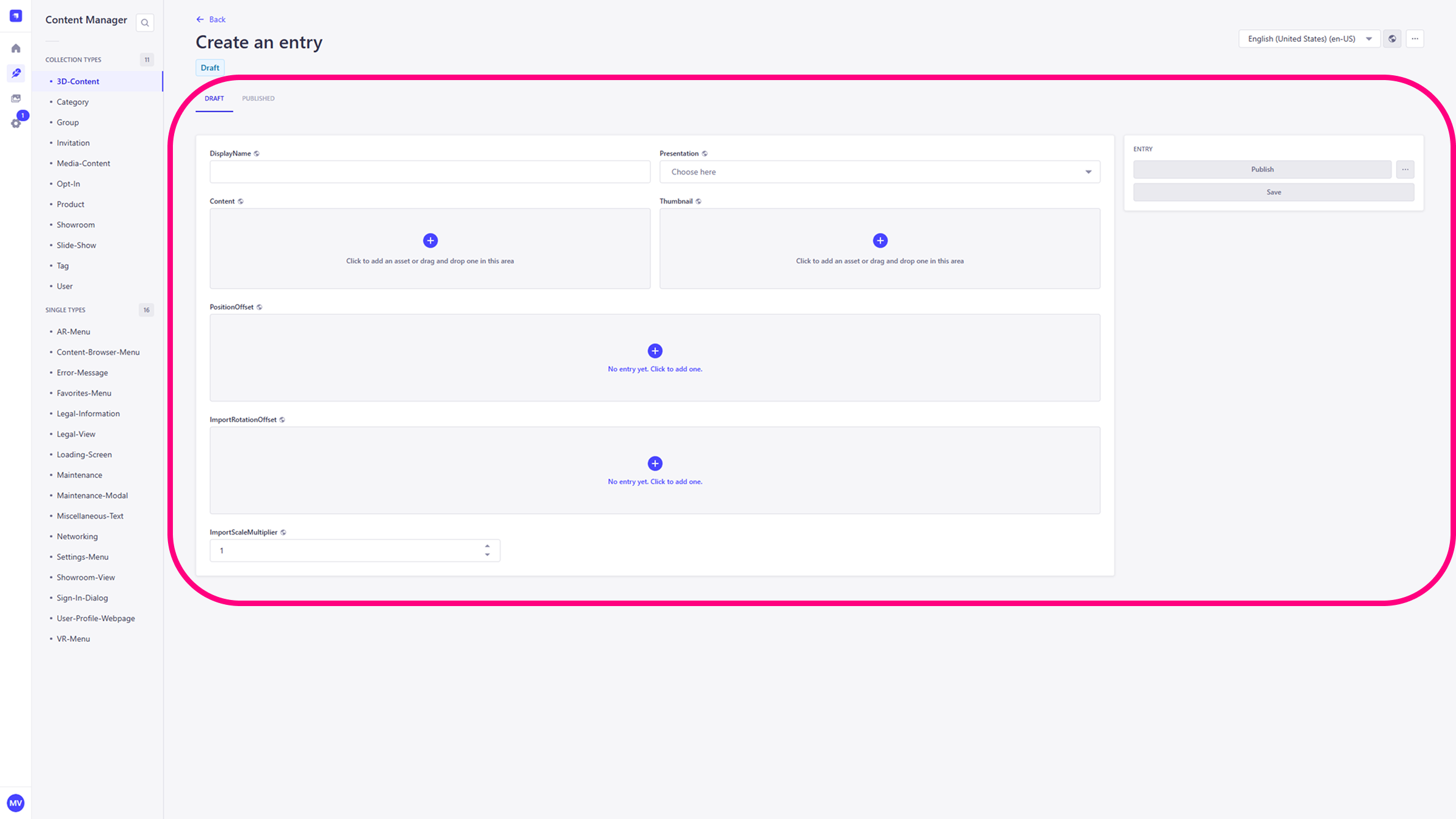 Entry Editor to define 3D-Content