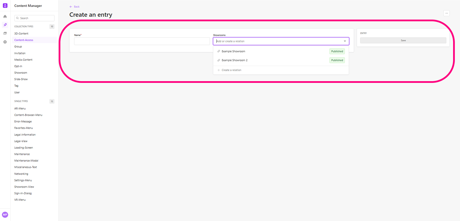 Creating a Content-Access entry