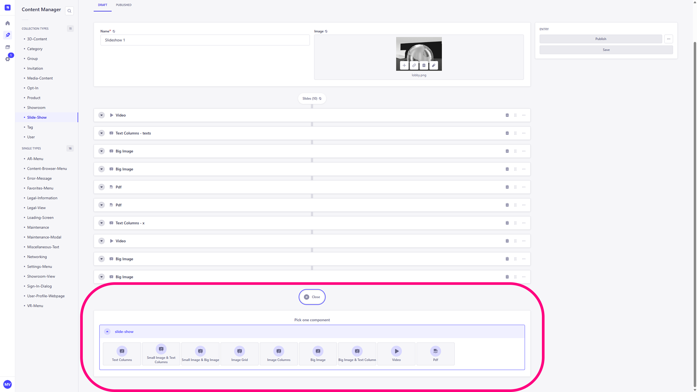 Component picker menu