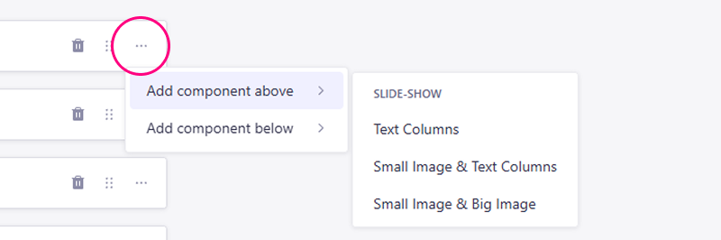 Component settings three-dots menu