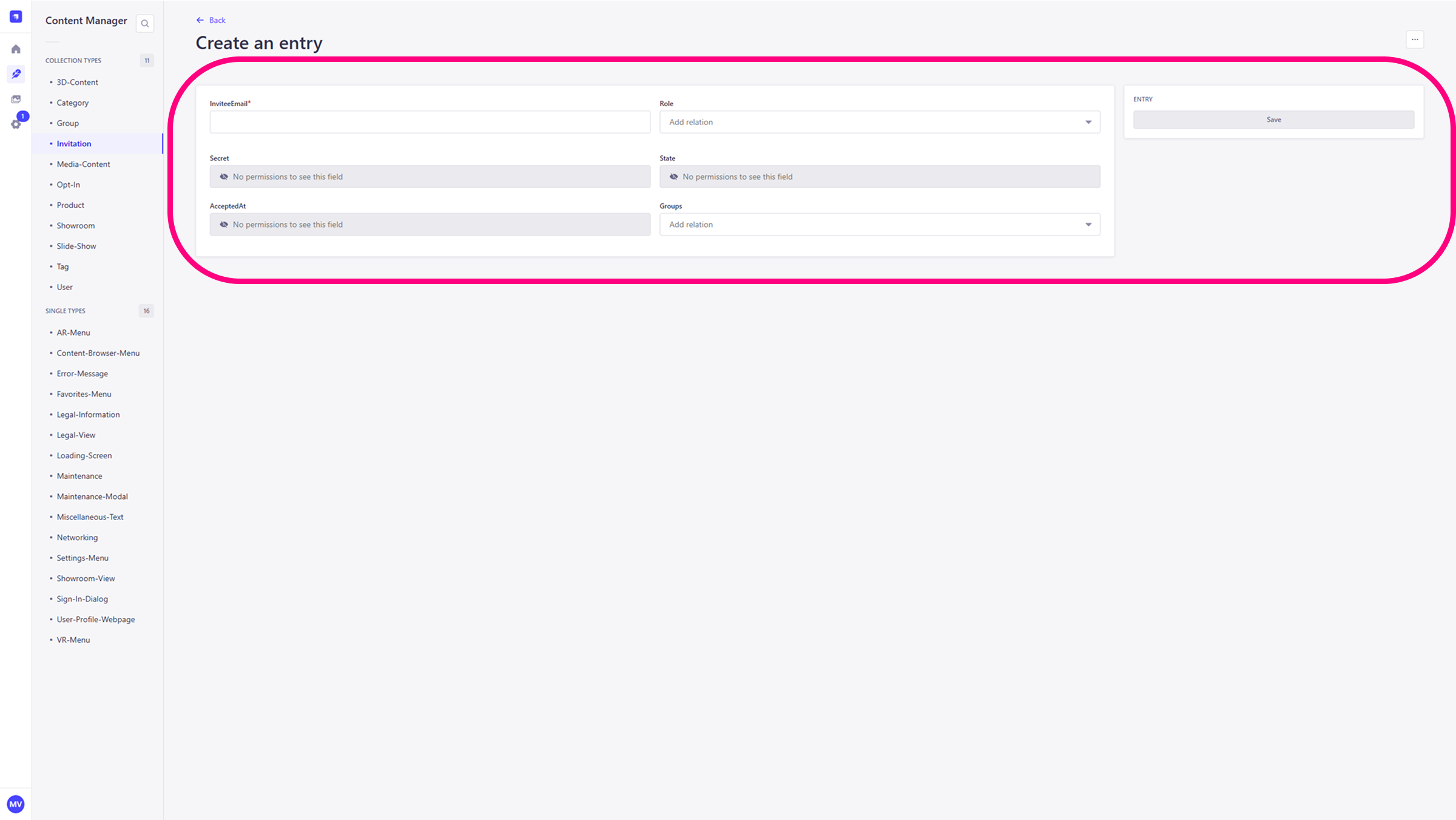 Invitation entry form with fields